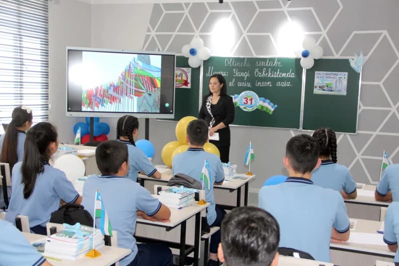 Teacher Leads Lesson in Uzbek Classroom