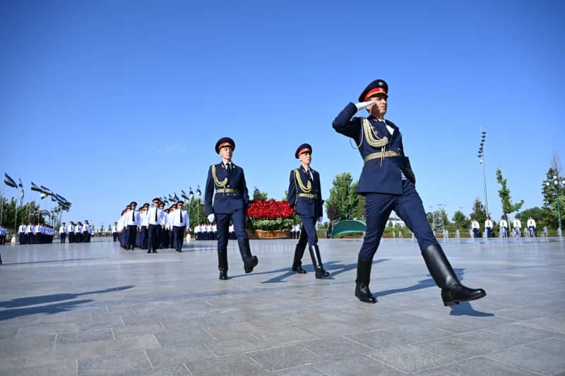Honor Guard Marching at Memorial Ceremony