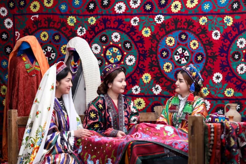 Young Women in Traditional Uzbek Attire