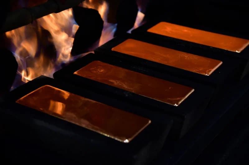 Molten Copper Ingots in Industrial Furnace
