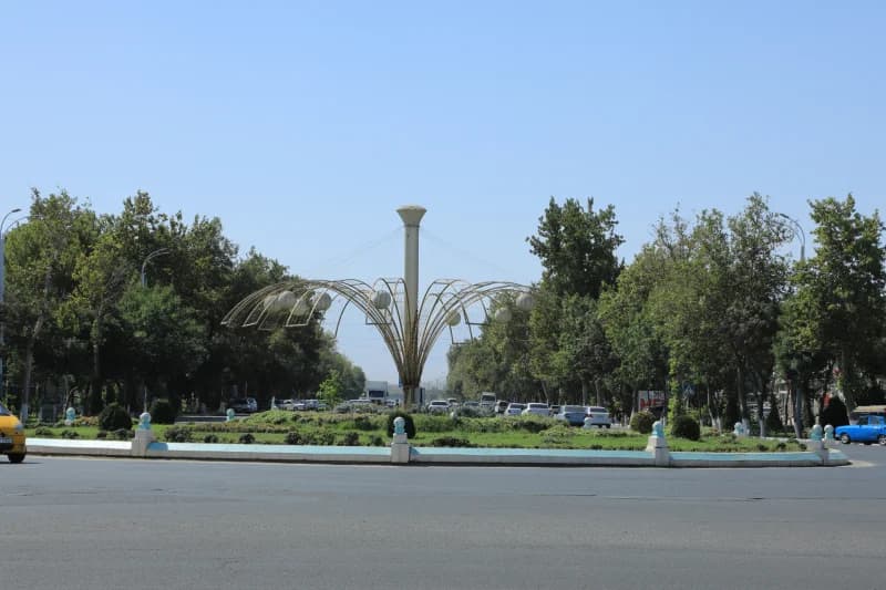 Decorative metal sculpture on city roundabout
