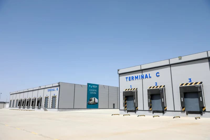 Trucks access modern logistics center
