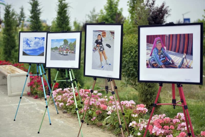посетители просматривают выставку фотографии на открытом воздухе