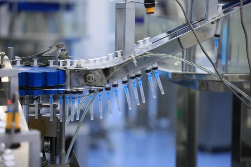 automated machine fills medical syringes