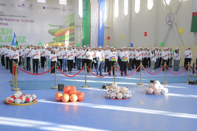 Young athletes stand during ceremony