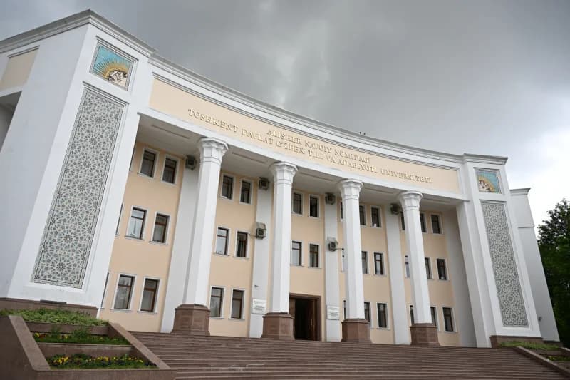 University building stands under clouds