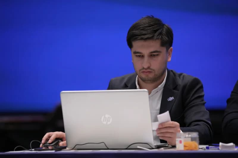 Young man working on laptop
