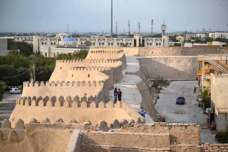 High angle view of historic fortifications and city architecture