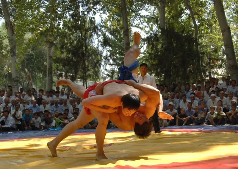 Спортсмены, выступающие в борьбе на открытом воздухе