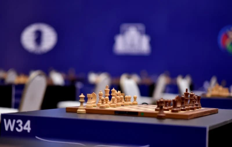 Chess board set up on a table for competition