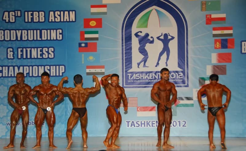 Athletes competing in a bodybuilding championship