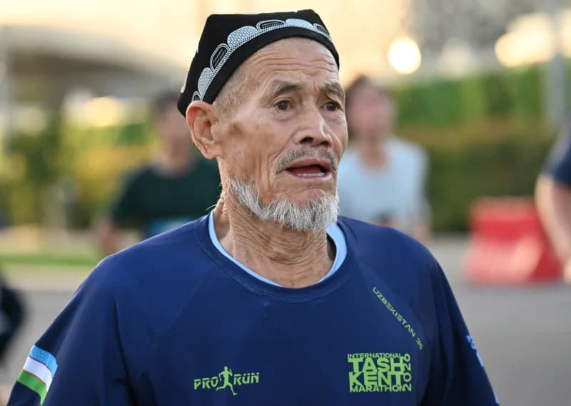 Elderly man participating in a running event