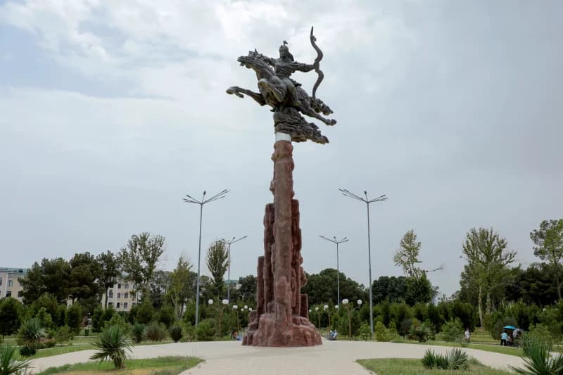 Equestrian monument in an urban park