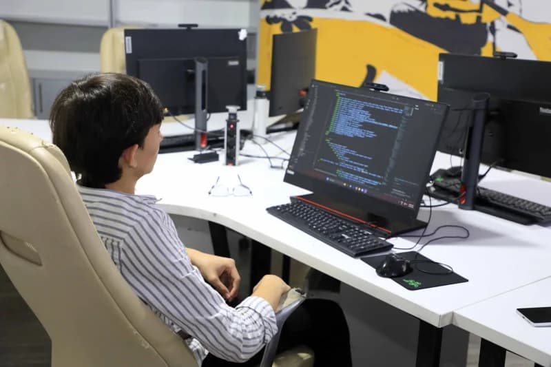 Person working at a computer in an office