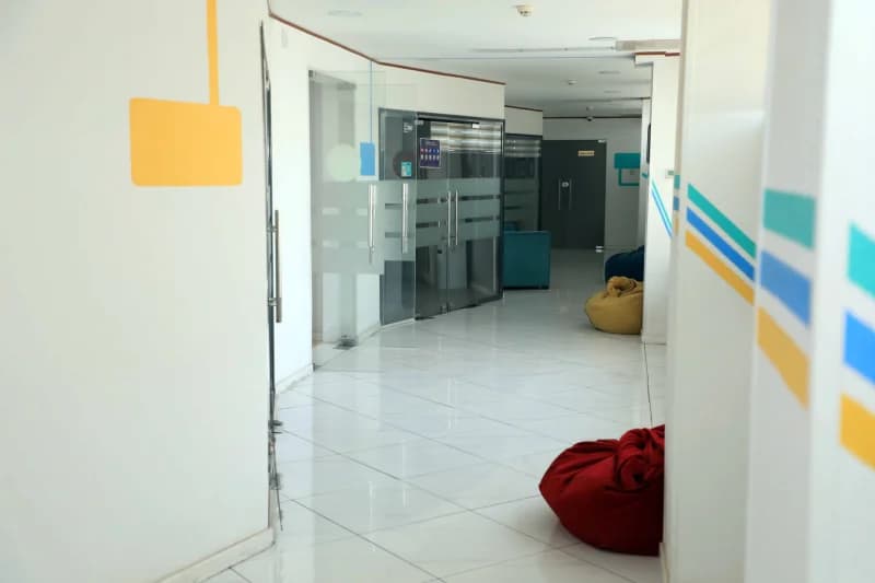 Interior hallway of a modern office building