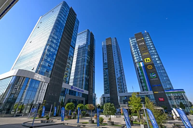 Modern glass skyscrapers and office buildings in an urban complex