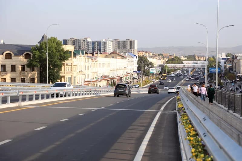 Urban traffic on a multi-lane highway bridge