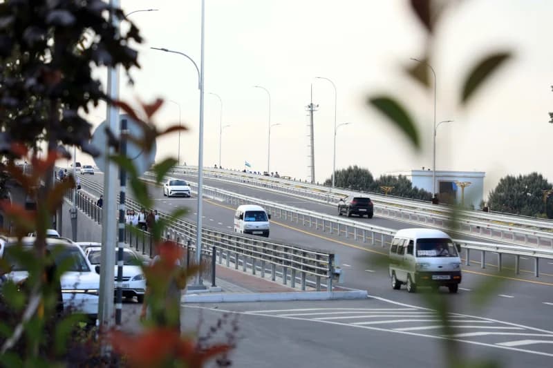 Vehicles traveling on an elevated urban roadway