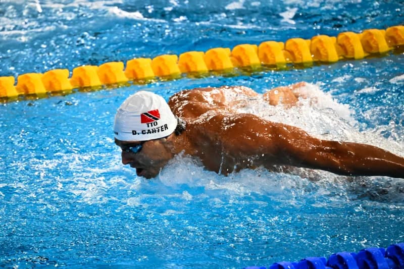 Swimmer competing in a pool during a race