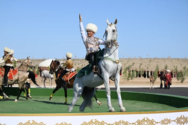 Person riding a horse during a performance outdoors