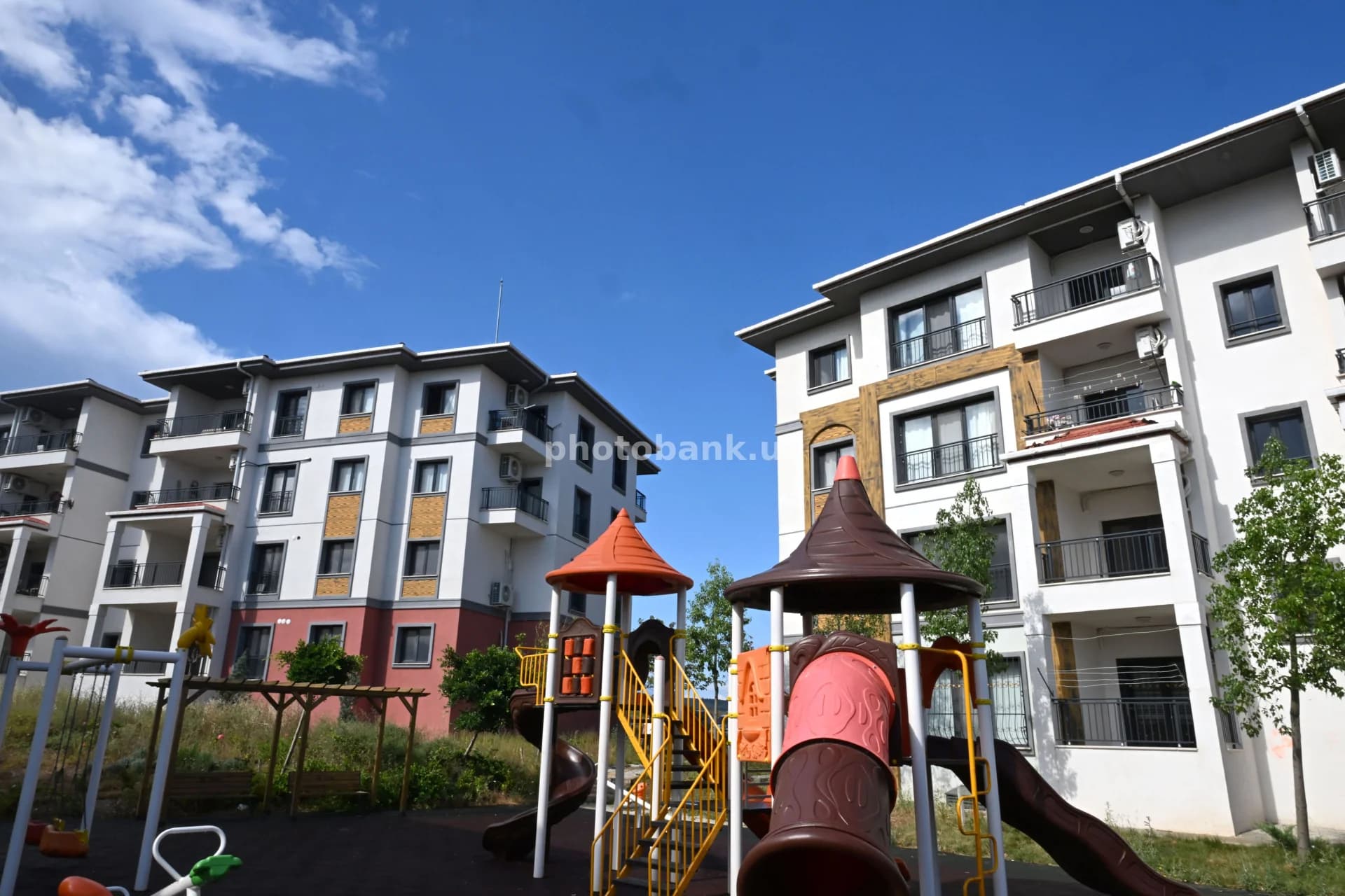 Modern residential complex with playground