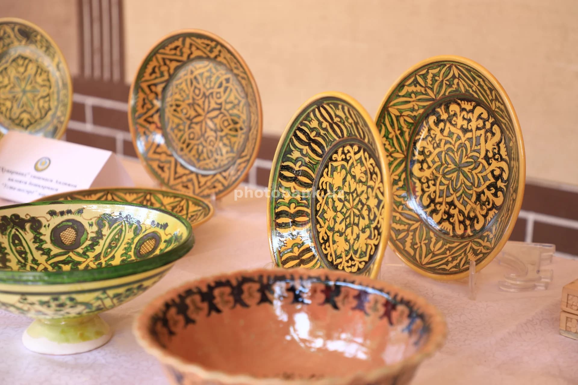 Traditional Uzbek Ceramic Plates and Bowls