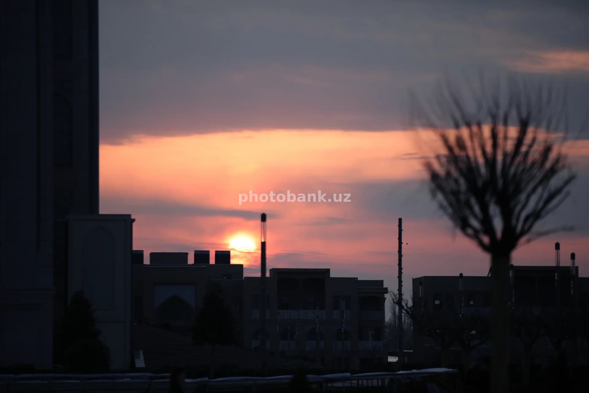 Sunset over city buildings