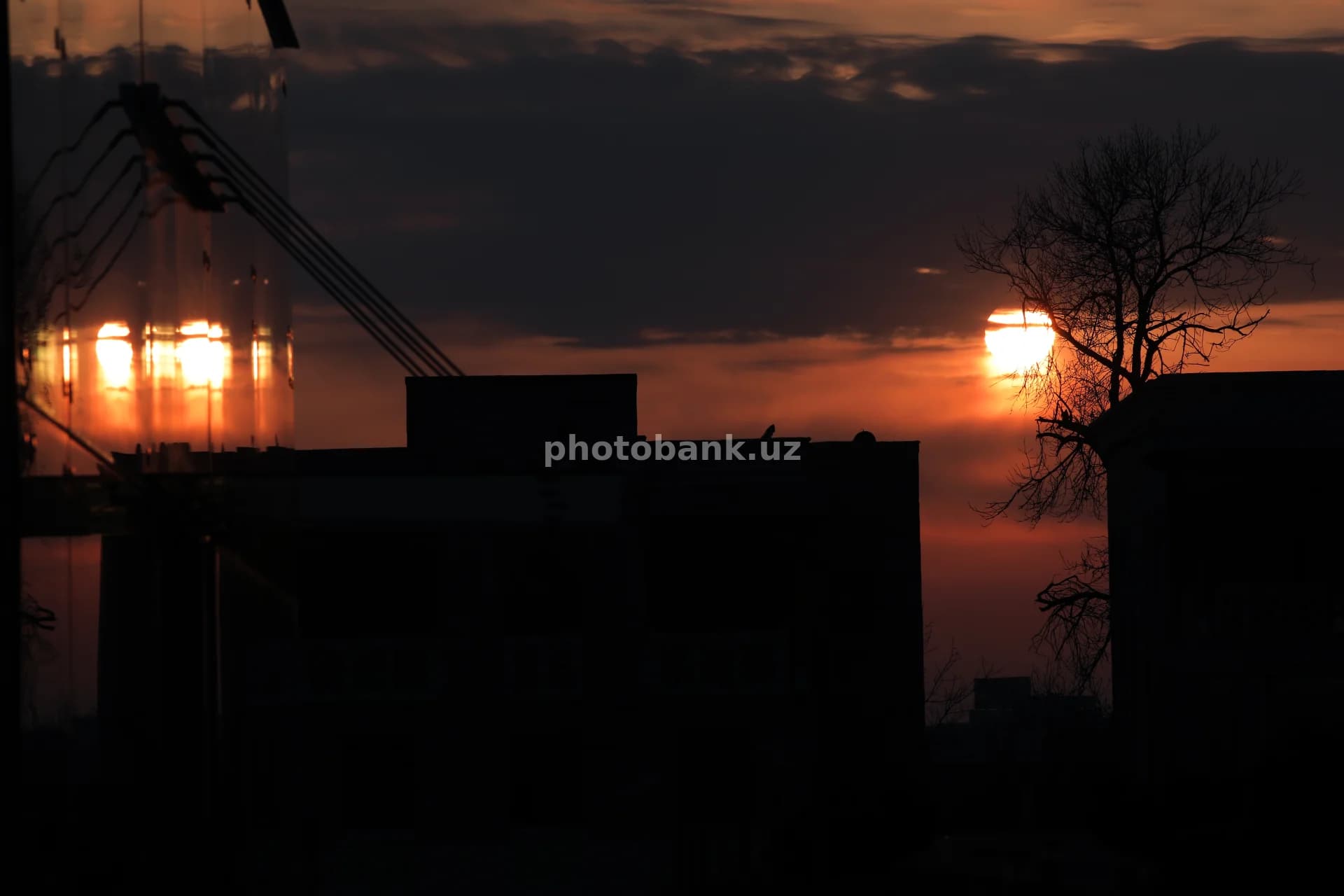 Sunset over urban residential buildings