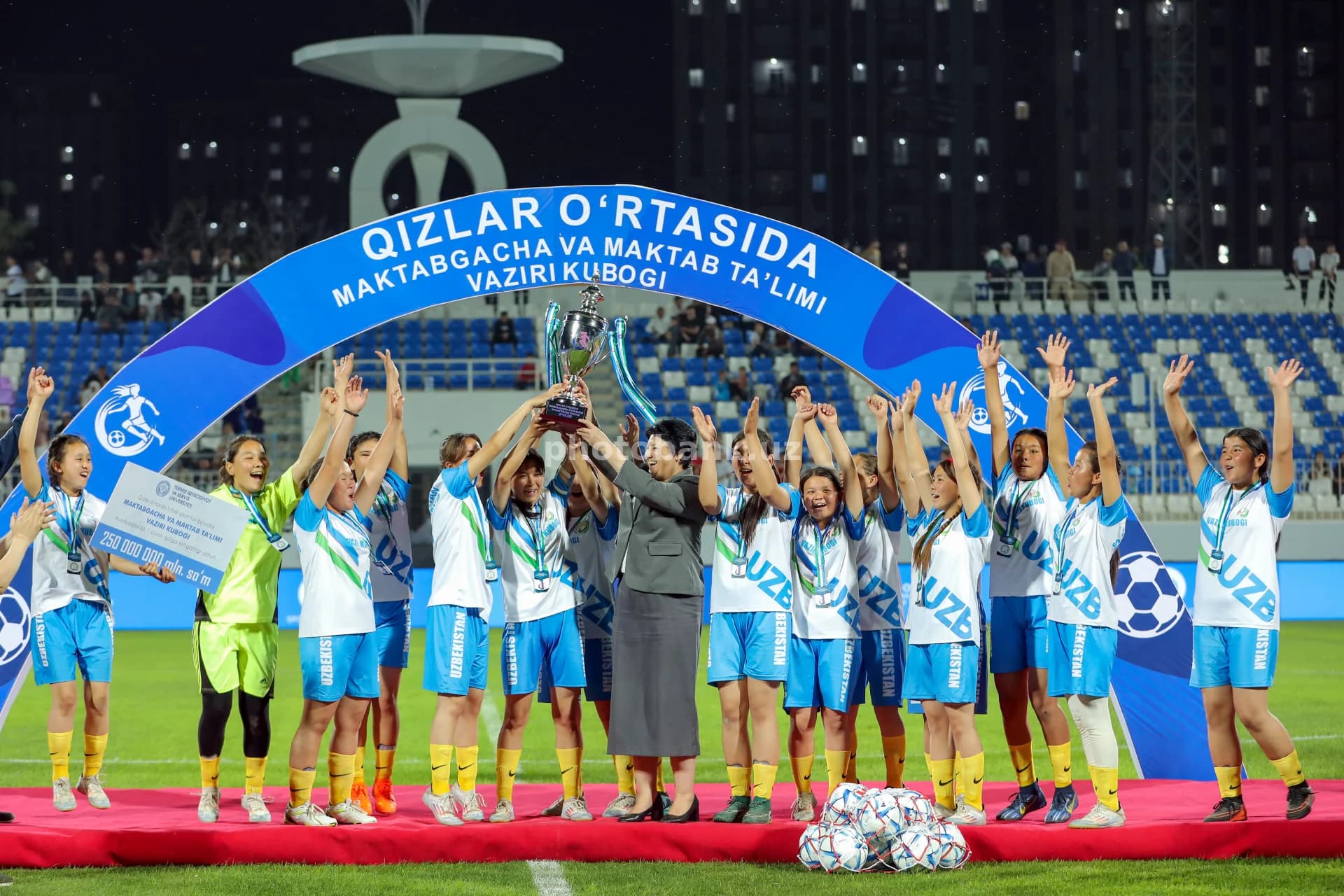 Young female athletes celebrate victory