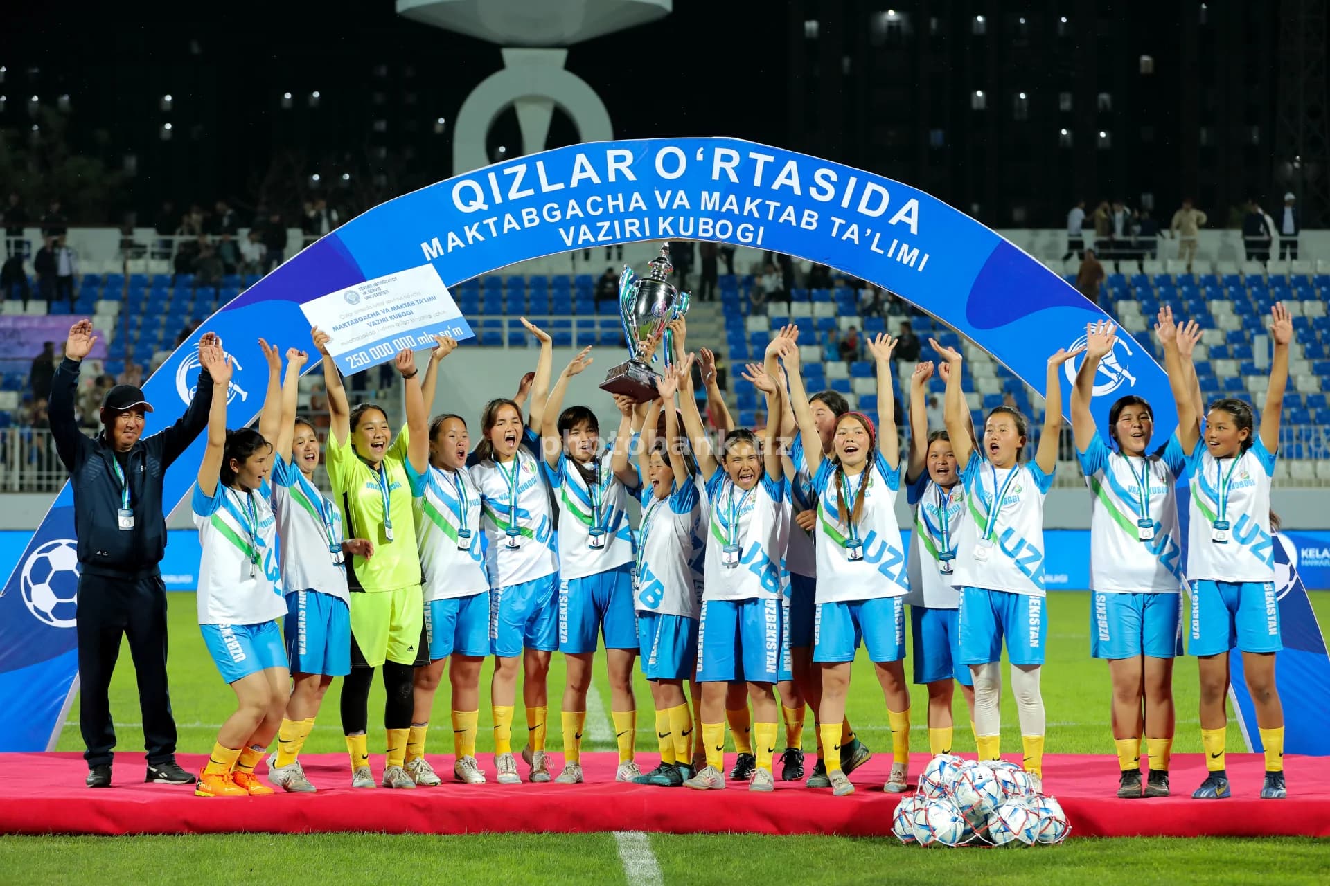 Young female athletes celebrate victory