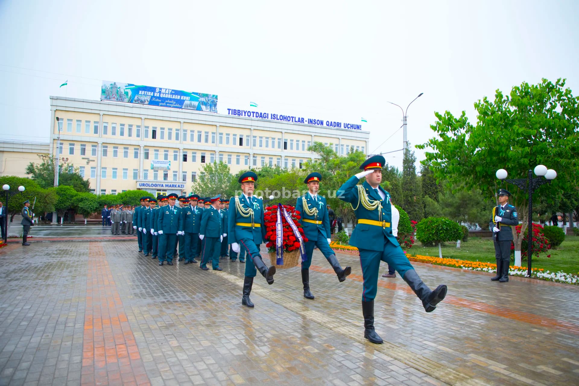 Military personnel marching in formation