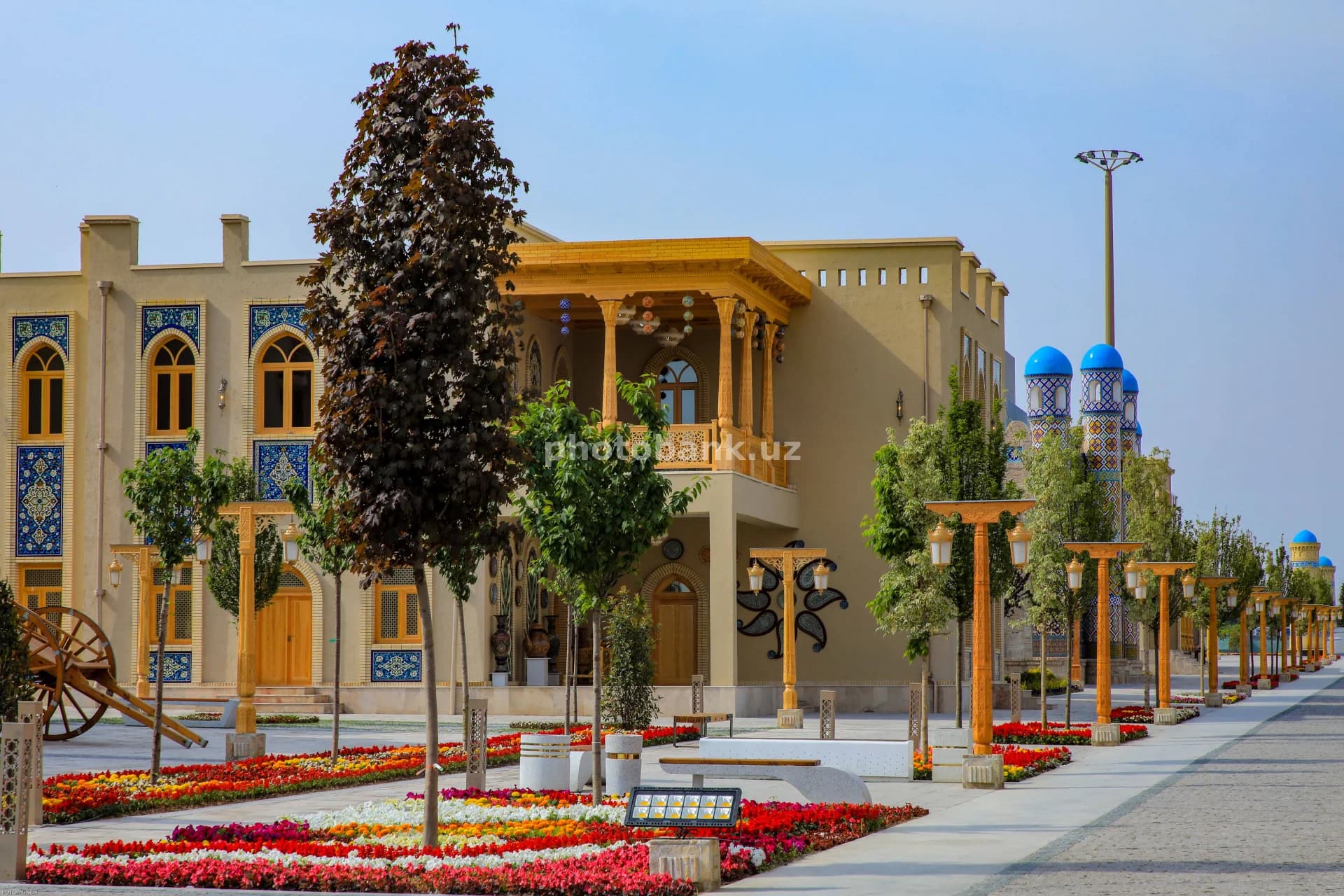 Sunlight illuminates traditional architectural complex