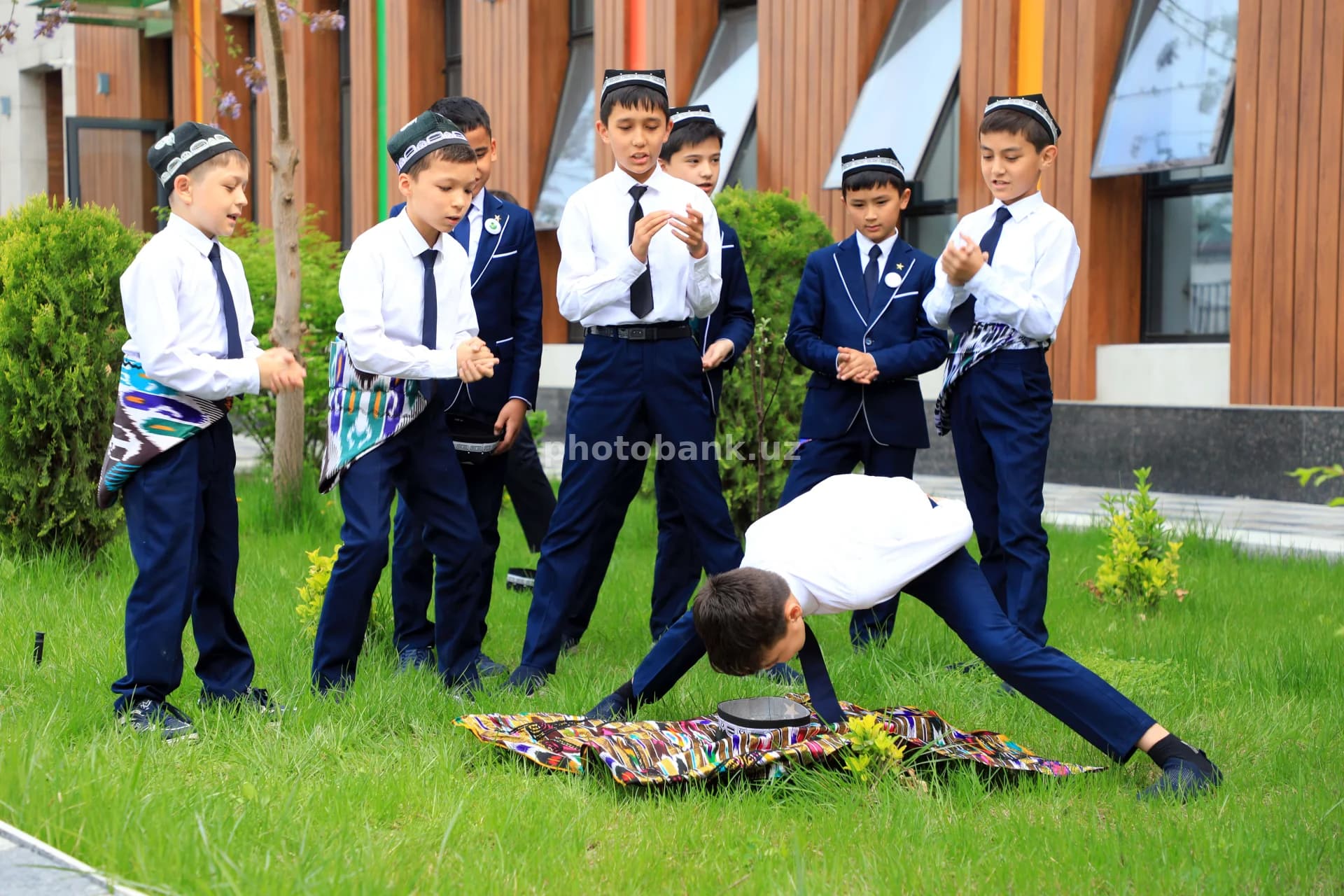 Schoolboys performing traditional dance routine