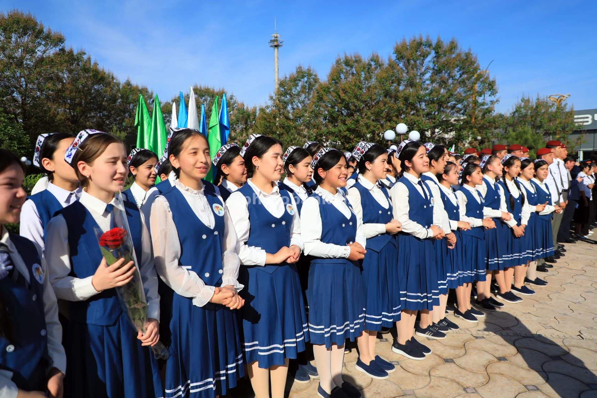 Students standing in outdoor formation