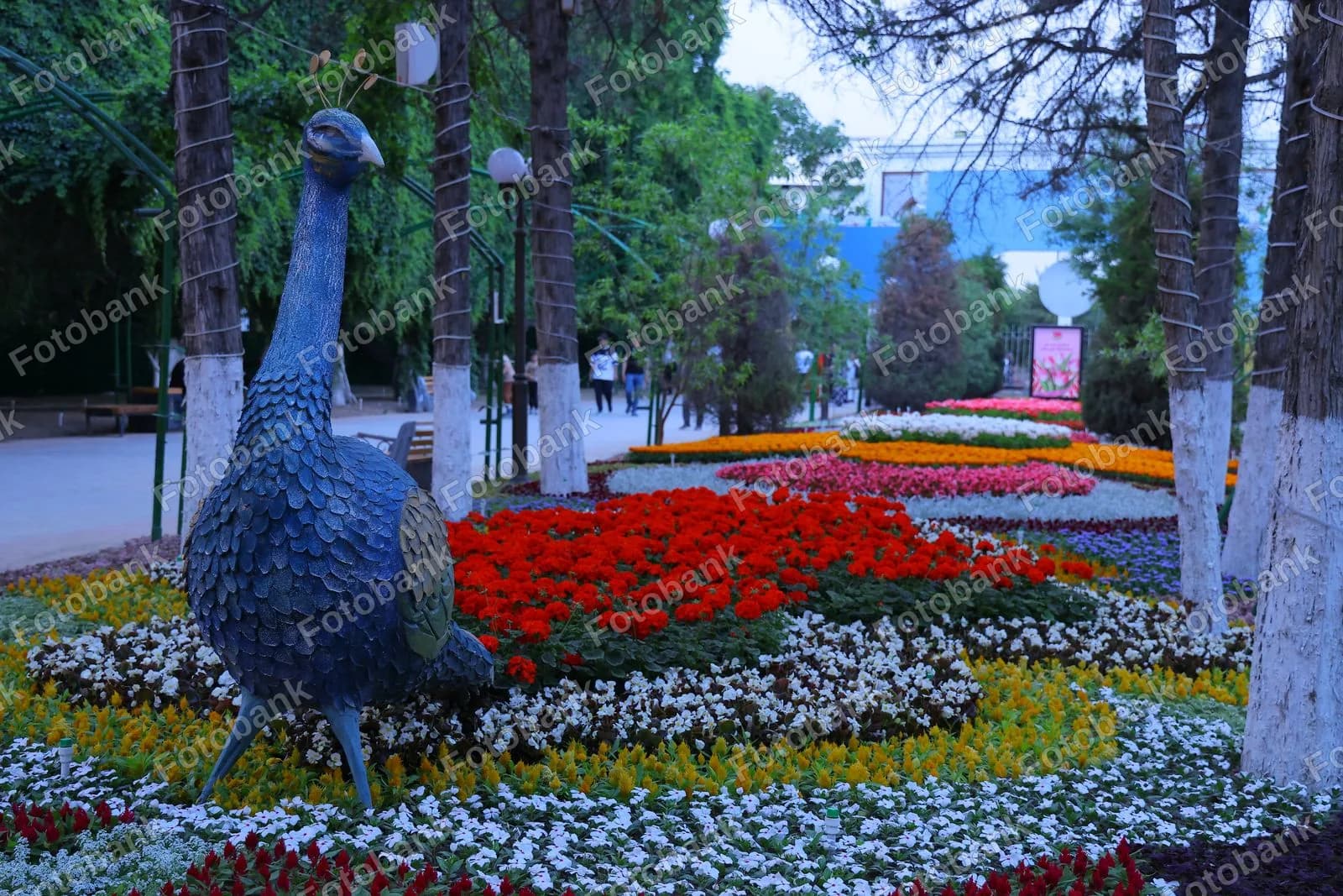 Tovus haykali gullar orasida turibdi