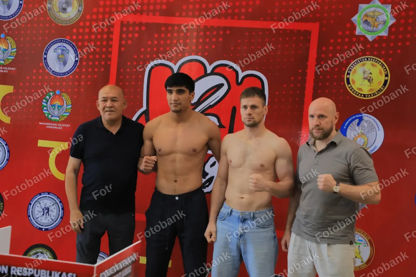 Athletes posing for weigh in