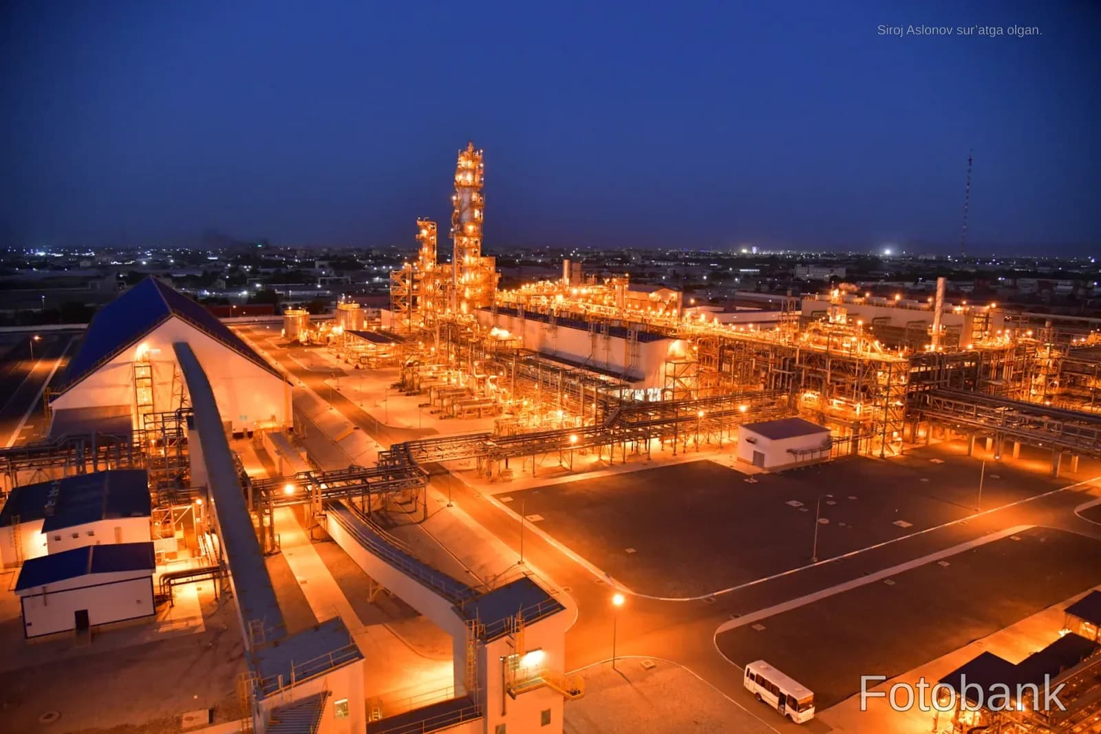 Industrial plant glowing at night