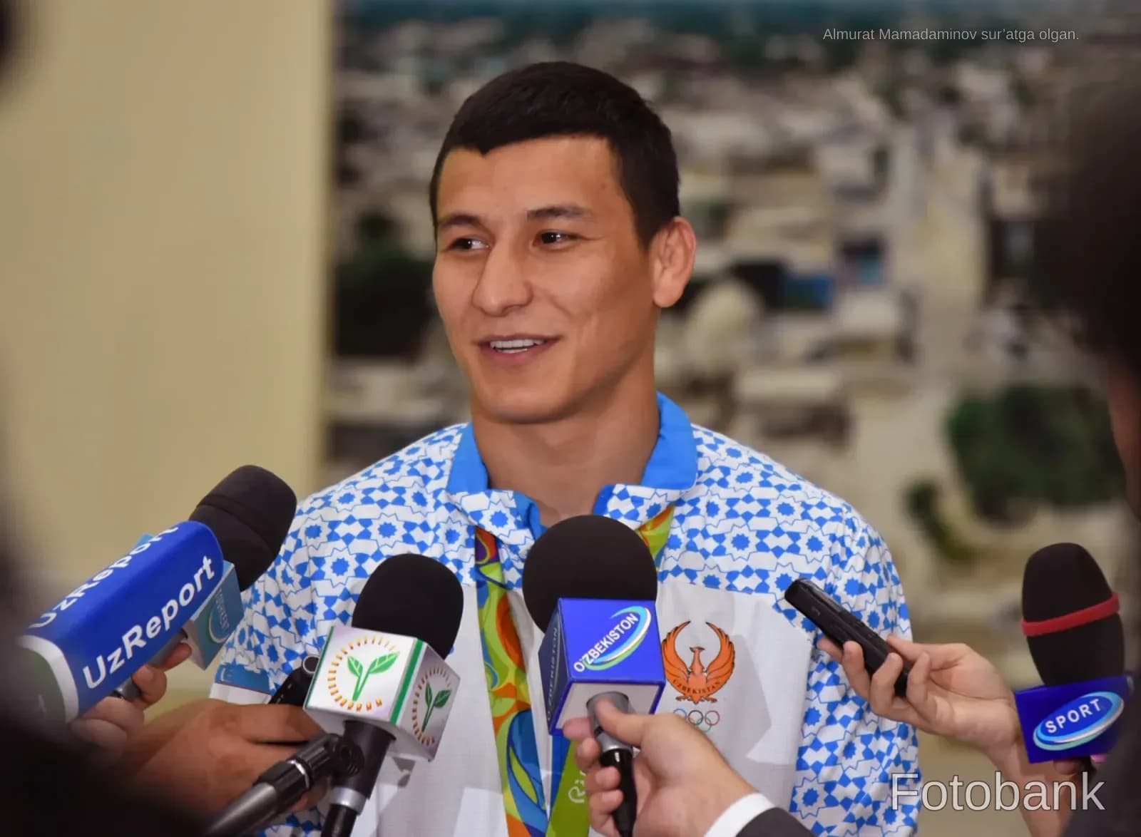 Athlete speaking to reporters