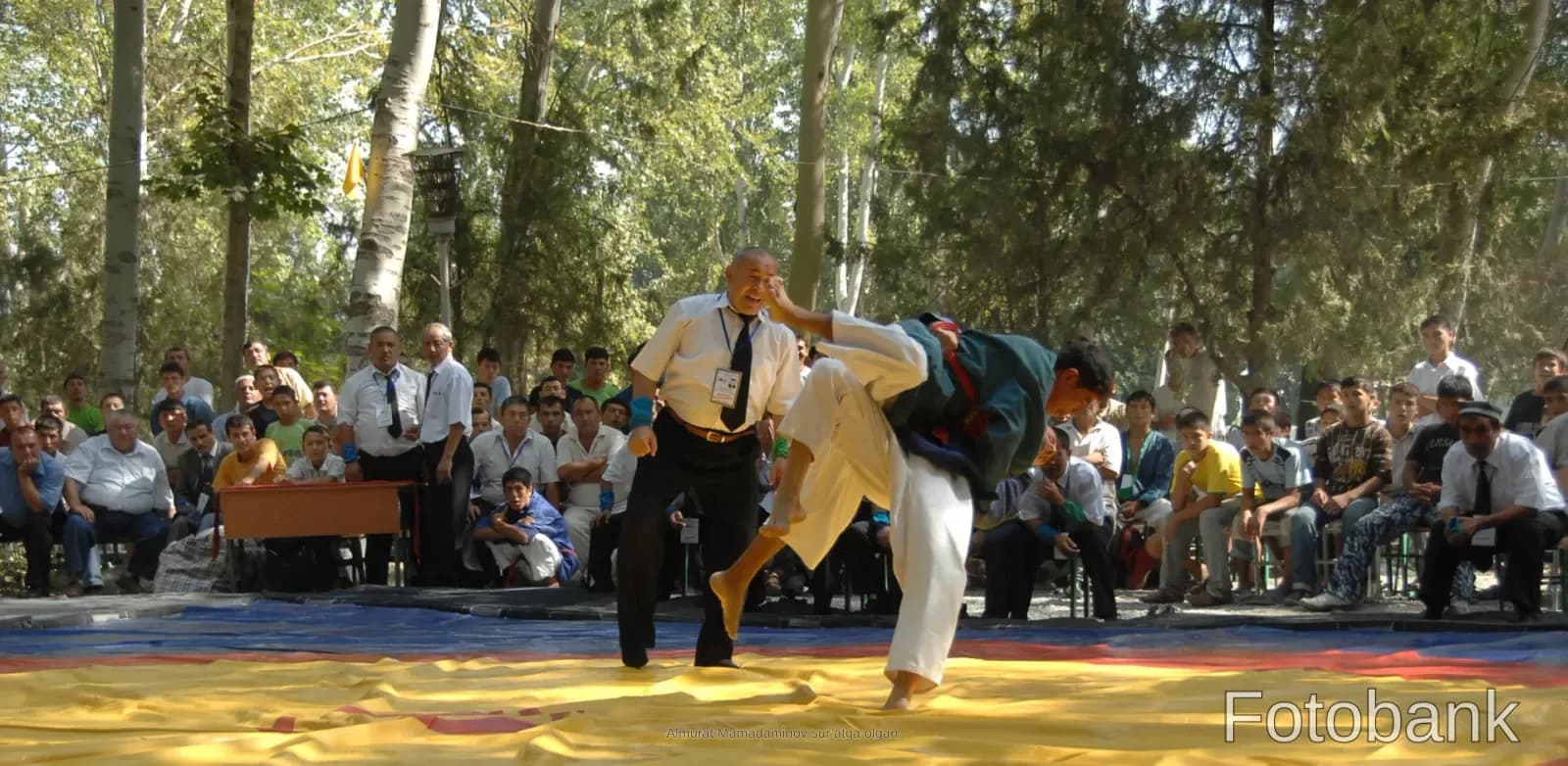 Athletes competing in a martial arts match
