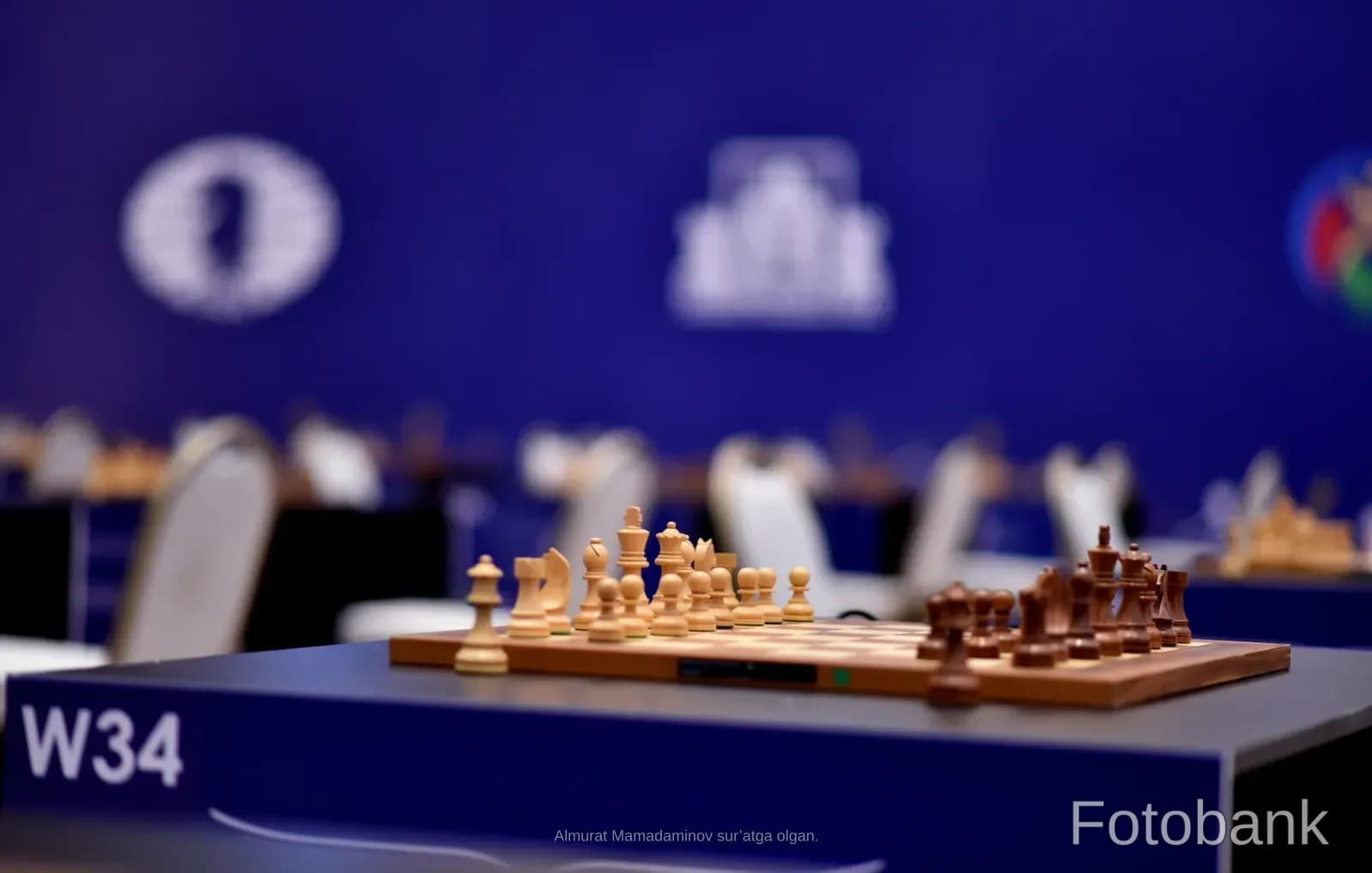 Chess board set up on a table for competition