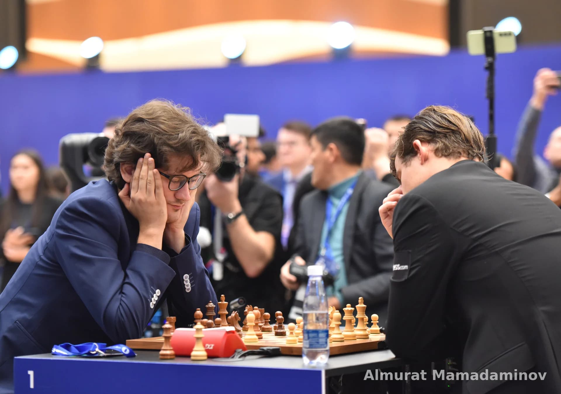 Competitors focused during a chess match
