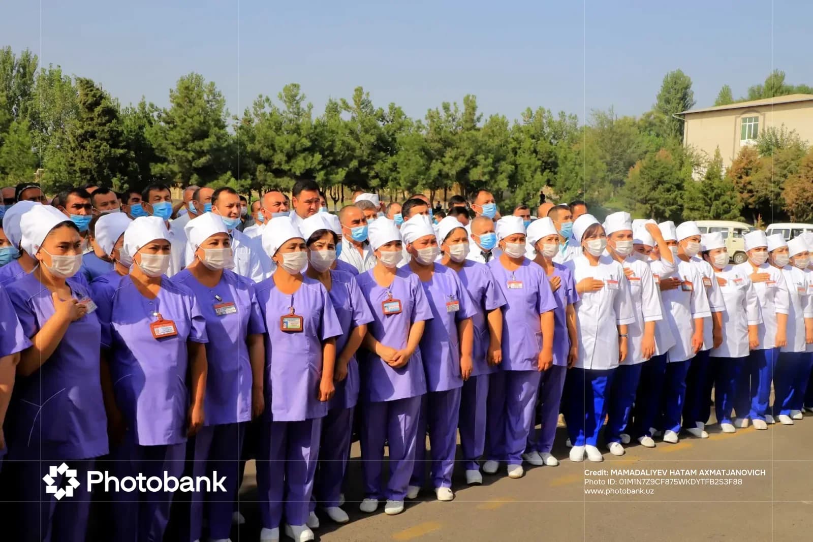 Group of medical workers standing outdoors