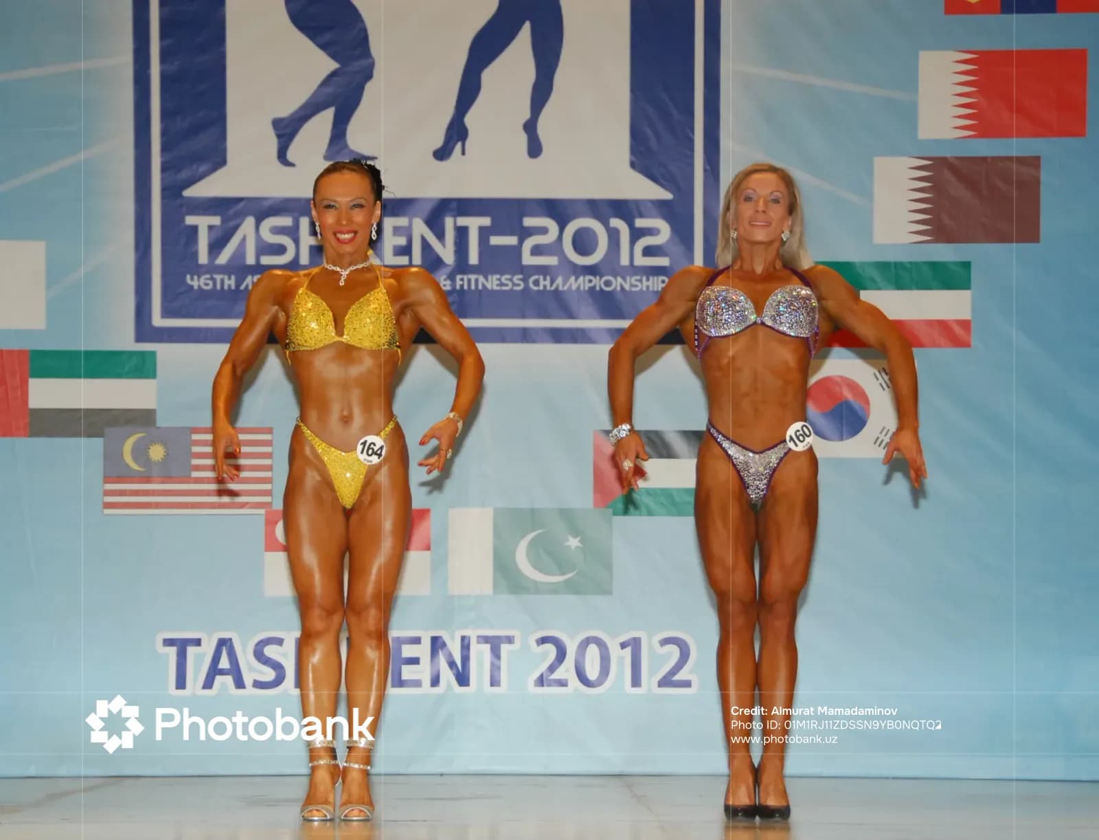 Female athletes competing in a bodybuilding championship