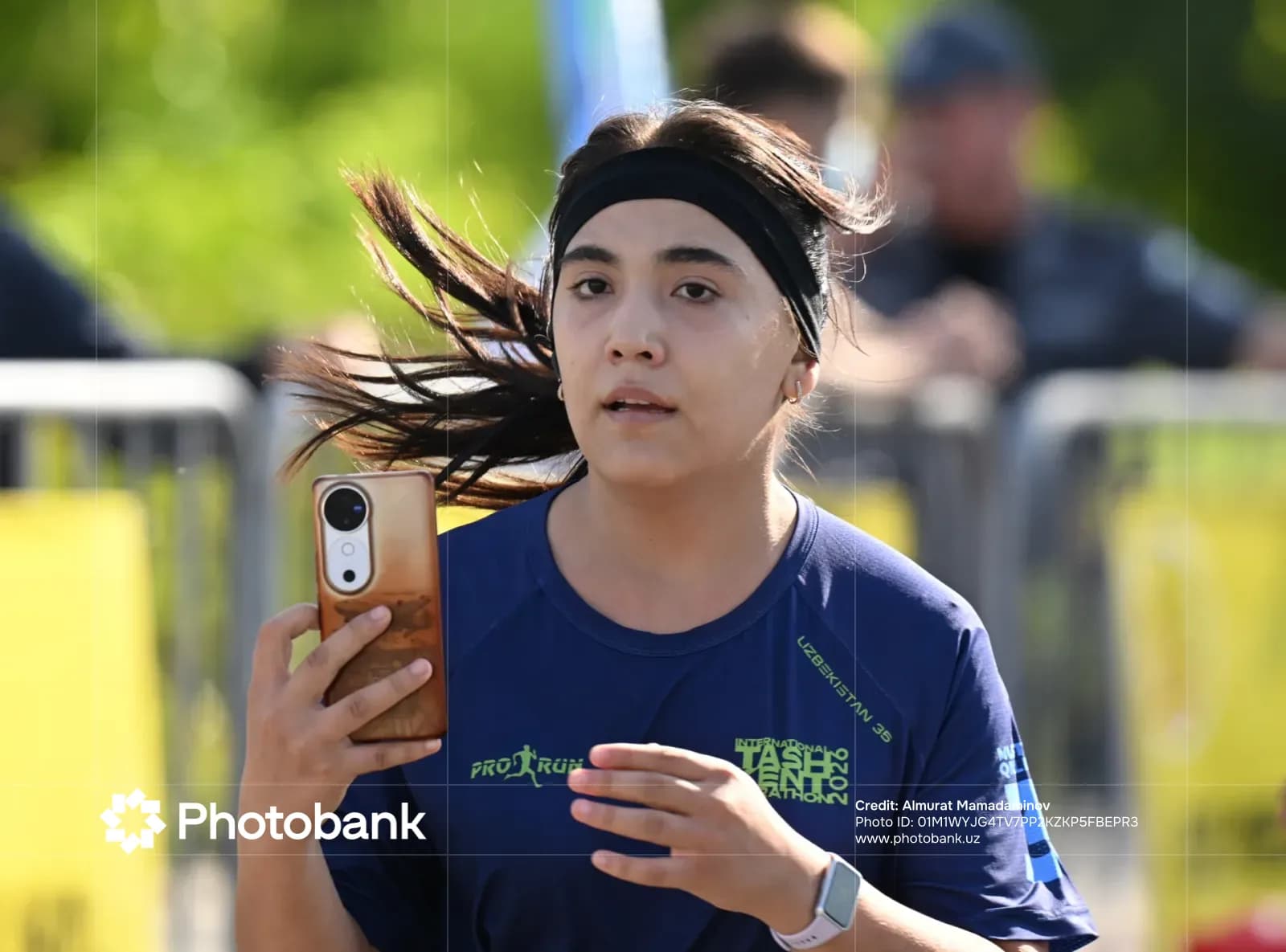 Participant running with a smartphone