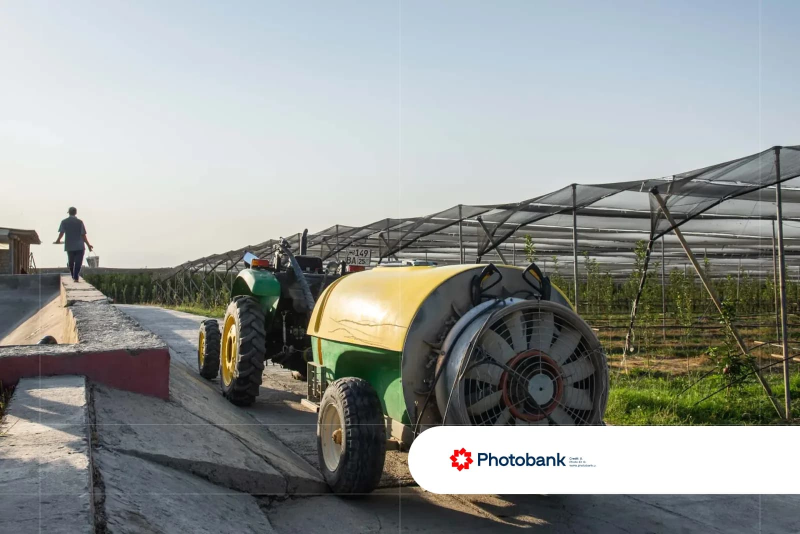 Agricultural machinery operating in an orchard