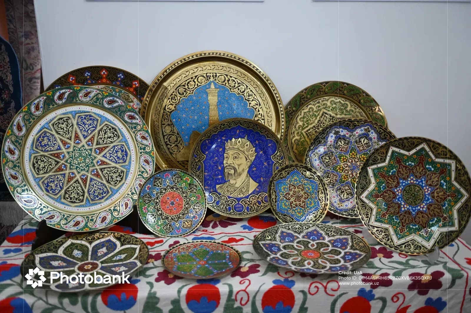 Traditional decorative plates and trays with intricate patterns