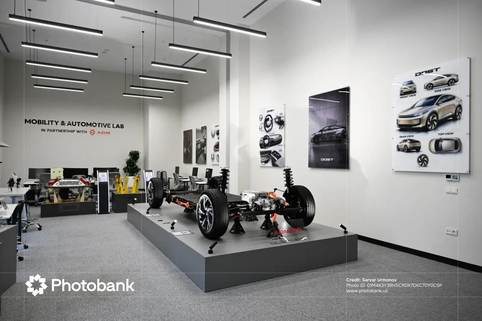 Car chassis display inside a laboratory