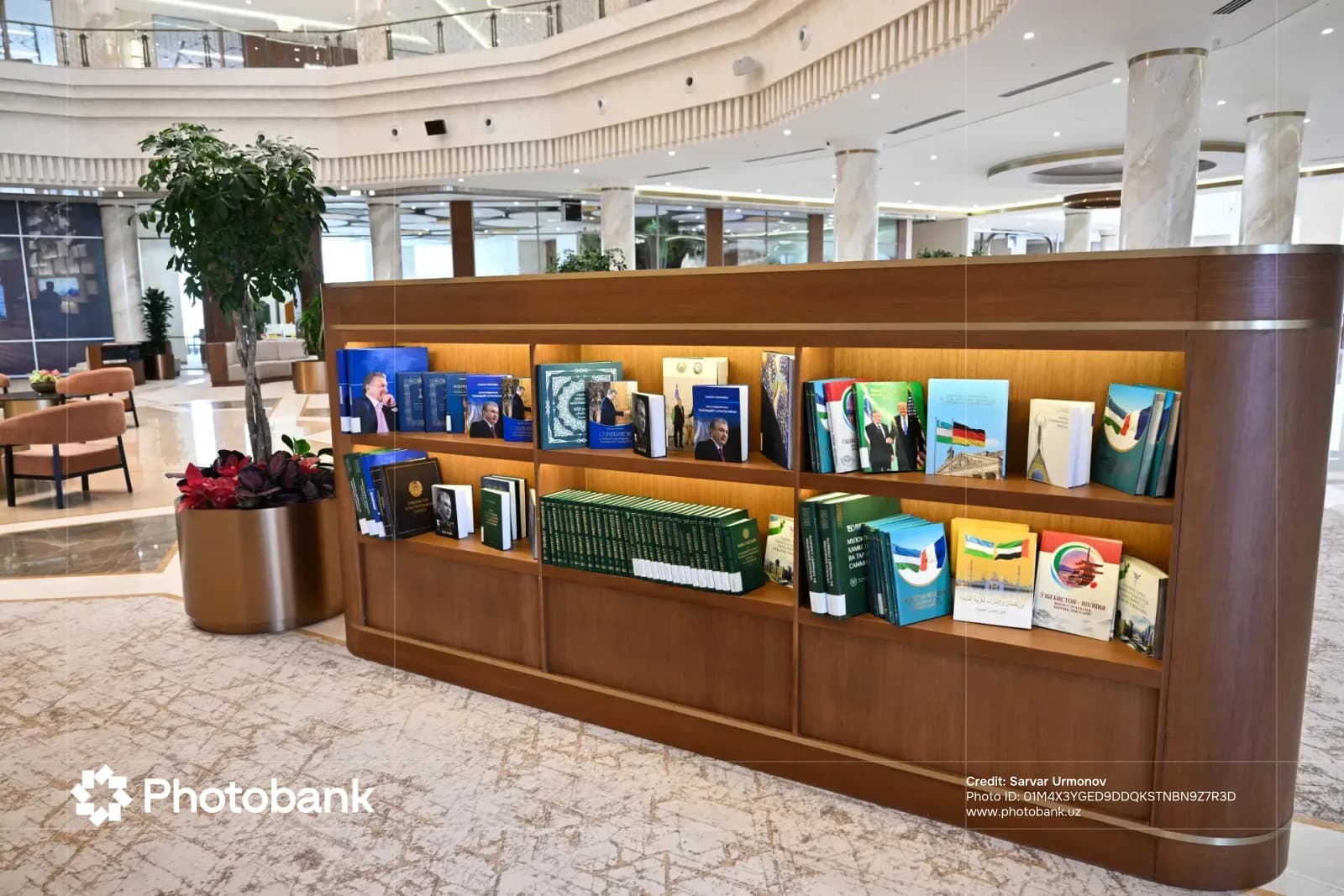 Books displayed on shelves in a building interior