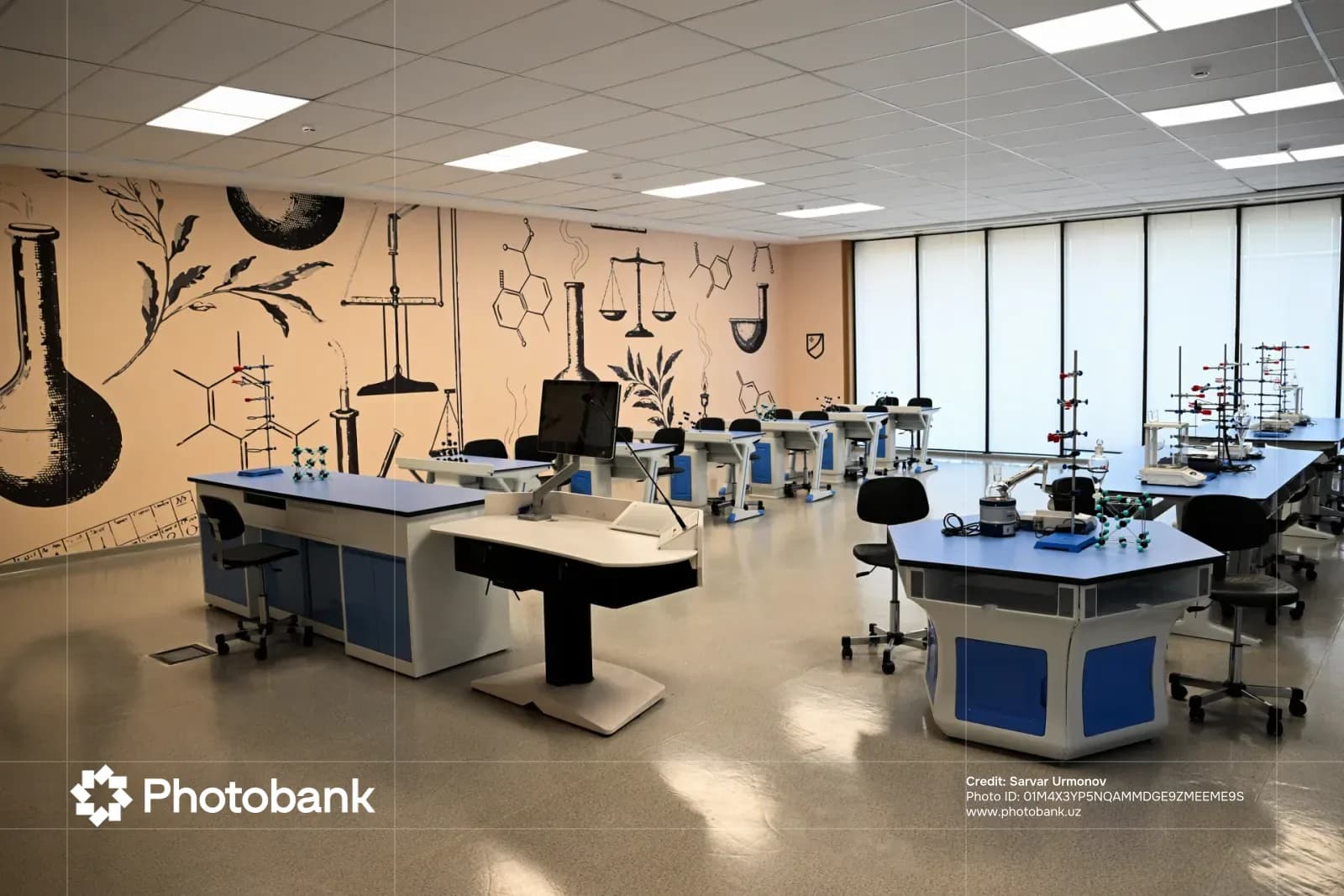 Modern interior of a science laboratory with experimental equipment