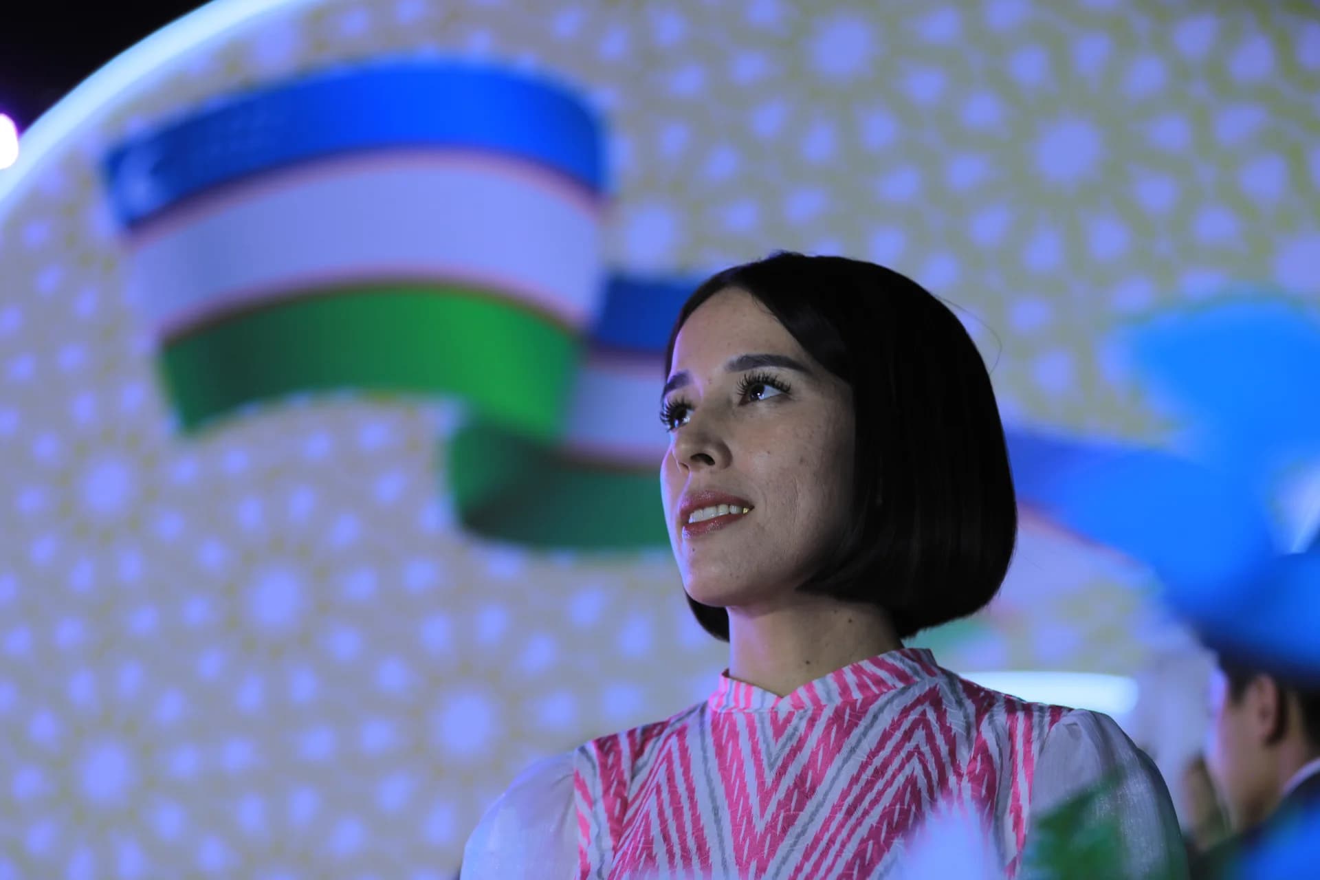 Portrait of a young woman looking upward